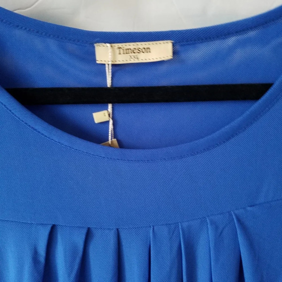 NWT Timeson blue sheer Pleated neck blouse sz.XXL - Picture 2 of 10